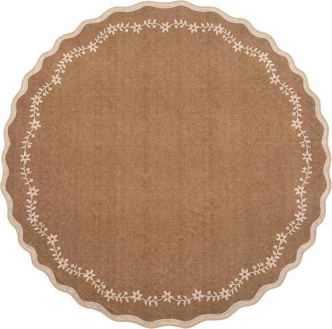 GarveeHome Large Round Rug 8ft Scalloped Washable Circle Living Room Rug | Soft - Image 4