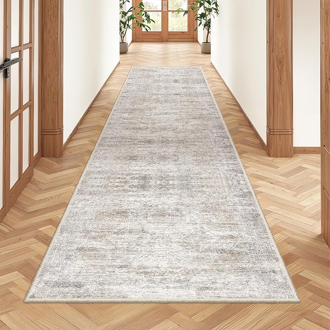 2x8 Runner Rug Non Slip, Washable Hallway Runner Rug, Taupe | Neutral Rugs by Restydon