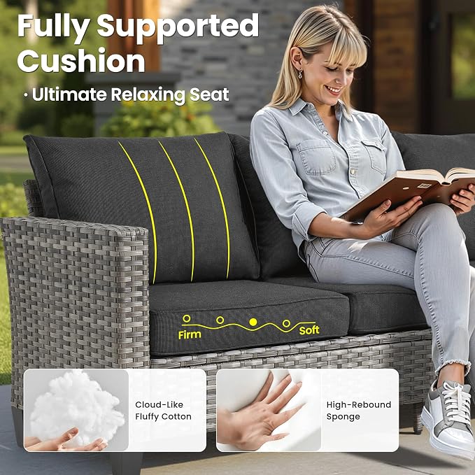 ovios 9 Pieces Patio Furniture Set, Outdoor Wicker Sofa Couch - Image 7