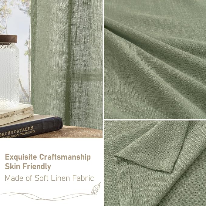 Semi Sheer Linen Curtains 54 Inch Long 2 Panels, Sage Green Light Filtering - Image 6