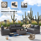 Kullavik Outdoor Patio Furniture Set 6 Pieces Sectional Rattan Sofa Set Brown - Image 3