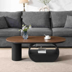 Modern Oval Coffee Table, 47.24" Brown Wood Top Coffee Table by Henf