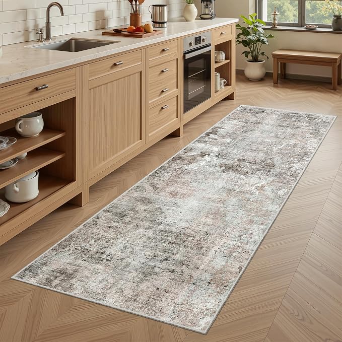 Soalmost Abstratc Runner Rug 2x5 Washable Kitchen Entry Runners Pink/Grey | - Image 3