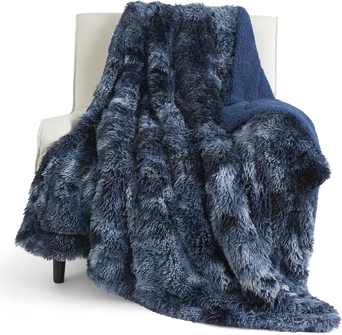 Bedsure GentleSoft Fluffy Navy Blue Throw Blanket, Tie Dye Blue Decor Navy Gifts by Unknown