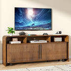 Walnut TV Stand for 65 70 75 Inch TV, Fluted Mid Century Modern TV Console by Woemtoric