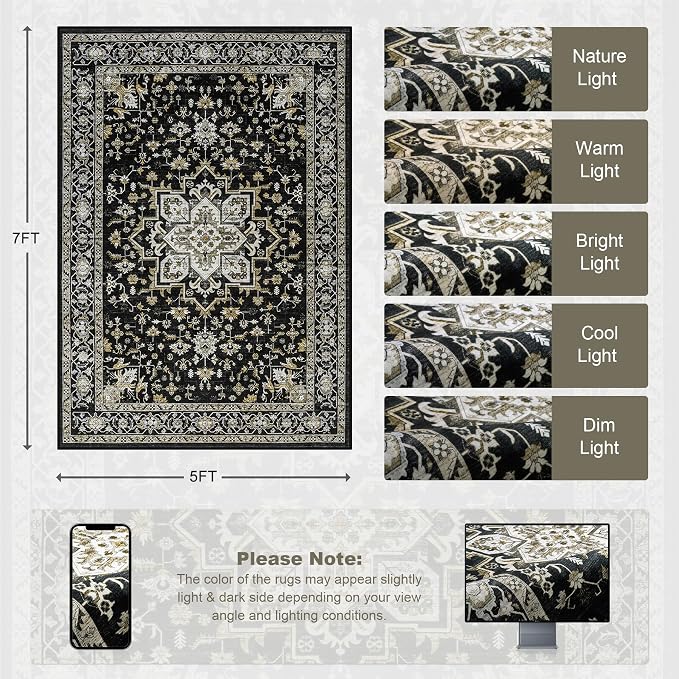 5x7 Area Rugs Living Room: Washable Rug - Image 2