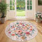 DUKINO 4ft Round Rug, Floral Washable Small Round Area Rug Non Slip, Low Pile - Image 3