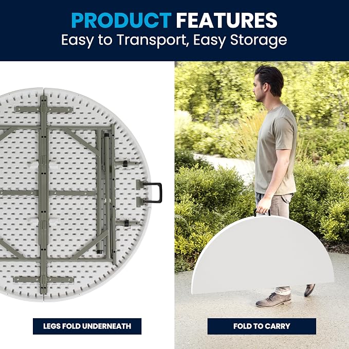 Flash Furniture Freeman 4' Round Plastic Folding Table - Image 9