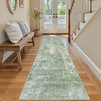 Soalmost Runner Rug 2'6"x8' Kitchen Hallway Runners Abstract Green/Ivory | - Image 3