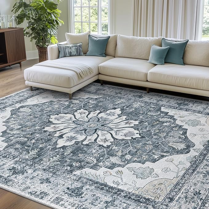RELEANY Washable Area Rug, Water Repellent, Pet Friendly, Vintage Floral Boho - Image 9