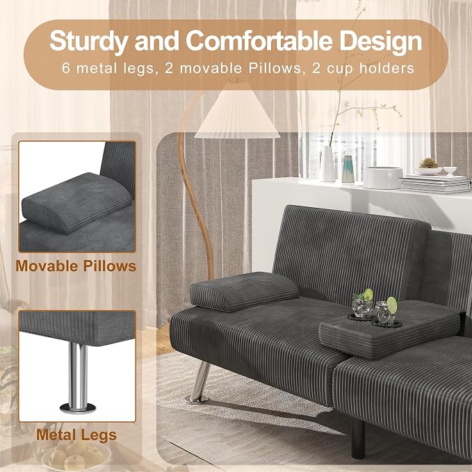 Shahoo Modern Upholstered Convertible Folding Futon Sofa Bed - Image 5