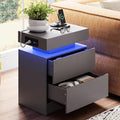 LIKIMIO Night Stand with Charging Station, Modern Grey Nightstand with LED by LIKIMIO