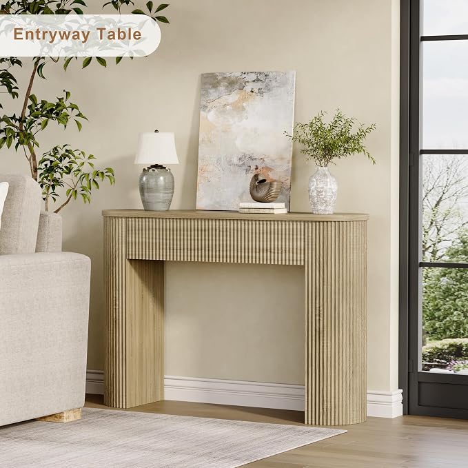 MECHYIN 47" Console Table, Fluted Sofa Table - Image 9