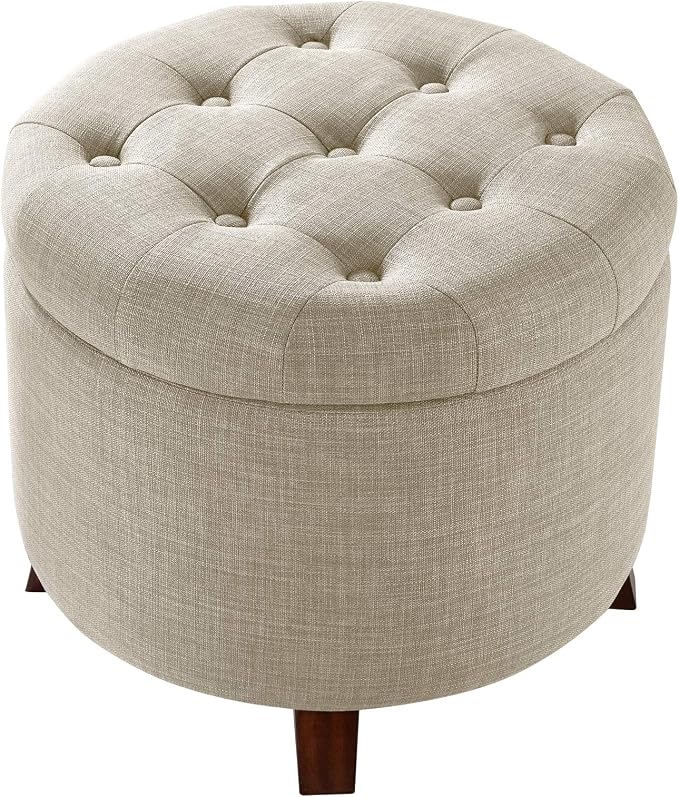 Amazon Basics Round Storage Ottoman Foot Rest, Button Tufted Upholstered - Image 4