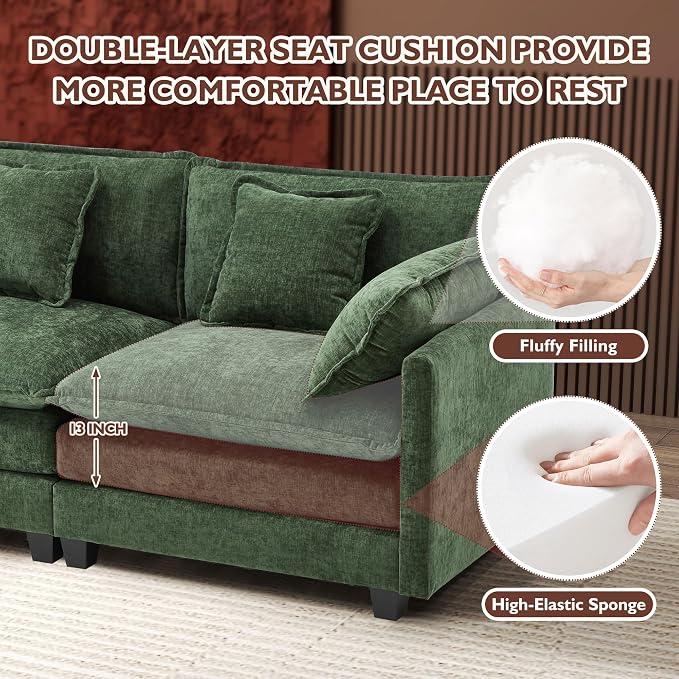 Ihanherry 146" U-Shaped Modern Sofa Modular Sectional Cloud Couch - Image 4