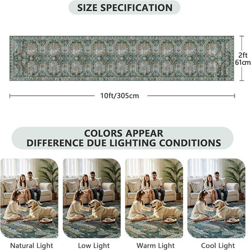 2x10 Hallway Runner Rug, Washable Vintage Retro Long Runner Rugs - Image 2