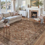 9x12 Brick Red Vintage Floral Washable Area Rug - Image 3