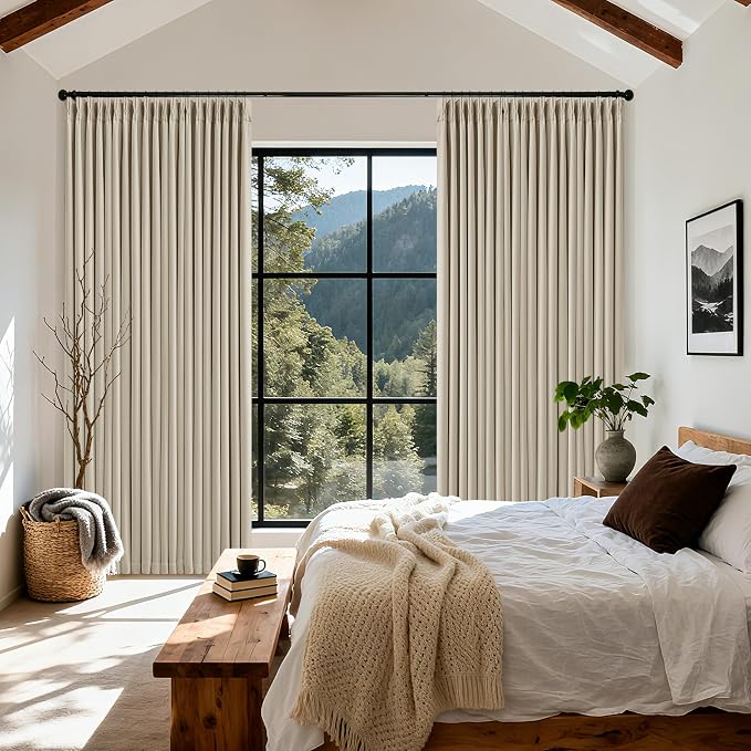 Extra Wide Oatmeal Beige Blackout Sliding Glass Door 108 Inch Curtains | Memory by Twodrapes