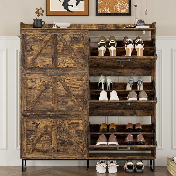 BORNOON Shoe Cabinet with 6 Flip Drawers Narrow Shoe Storage Cabinet Organizer - Image 5