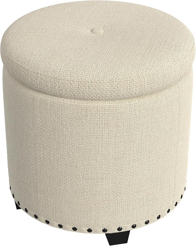 HomePop Home Decor | Upholstered Round Storage Ottoman - Image 7