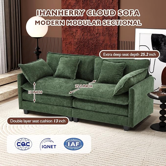 Ihanherry Cloud Sofa 77 Inch Loveseat, Modern Sectional Couch, 2-Seats Sofa - Image 3