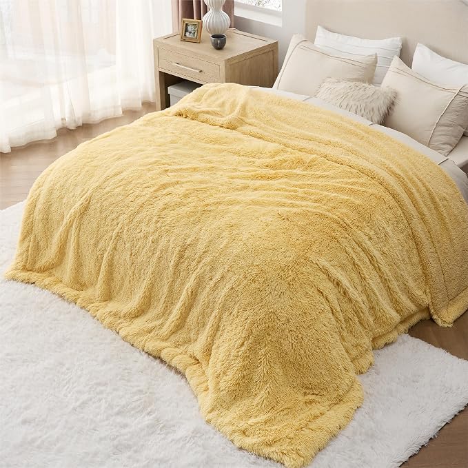 Bedsure GentleSoft Fluffy Yellow King Size Blanket - Image 8