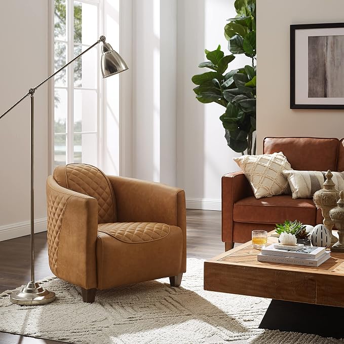 Art Leon Genuine Leather Chair, Mid Century Industrial Accent Arm Chair - Image 5