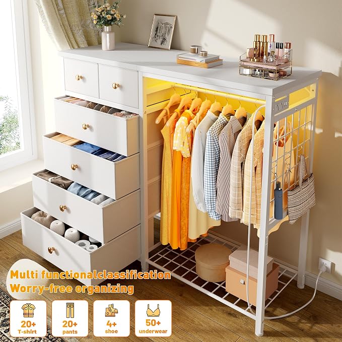 EnHomee 49.2" W Dresser with Hanging Rack & 6 Fabric Drawers - Image 3