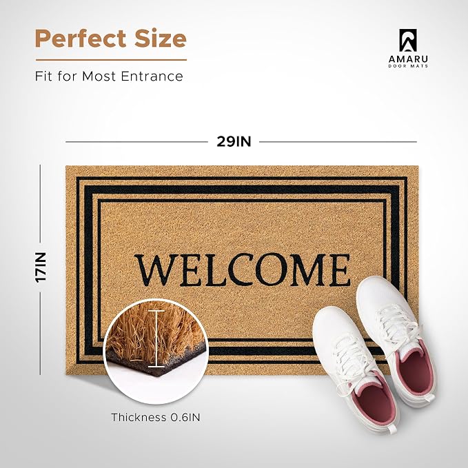 Coir Welcome Mat, Stylish Welcome, 17 x 29 in | 100% Natural Coir, Anti-Shedding - Image 2