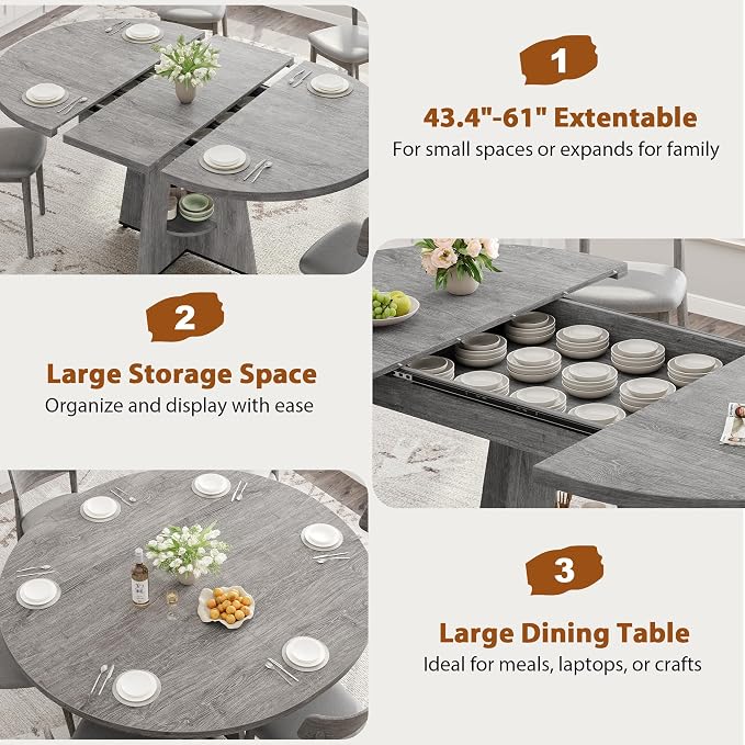 Extendable Dining Table, Round Kitchen Dining Room Dinner Table - Image 8