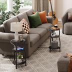 Round Side Table with Power Outlet & USB Ports, 3-Tier End Table with Storage - Image 6
