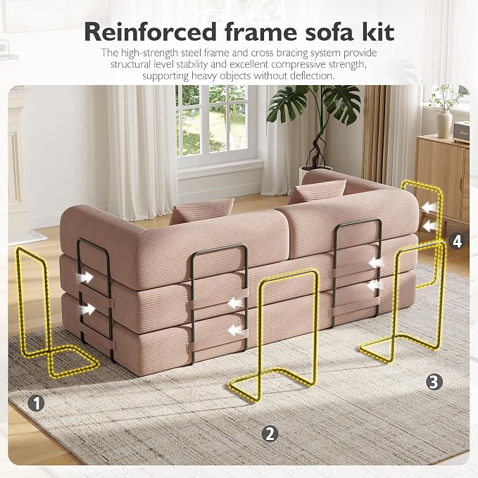 79in Convertible Sofa Bed, Corduroy Boneless Couch Bed, Futon Sleeper Sofa Pull - Image 7