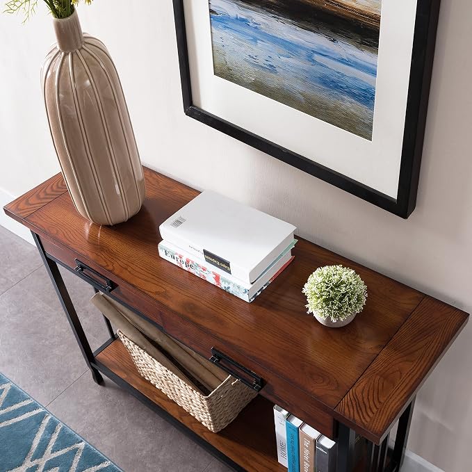 Leick Home 11233 Ironcraft Rustic Two Drawer Hall Console Sofa Table - Image 12