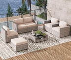 LOUVIXA 7 Piece Outdoor Patio Furniture Set, Rattan Chairs Glass Table Wicker by LOUVIXA