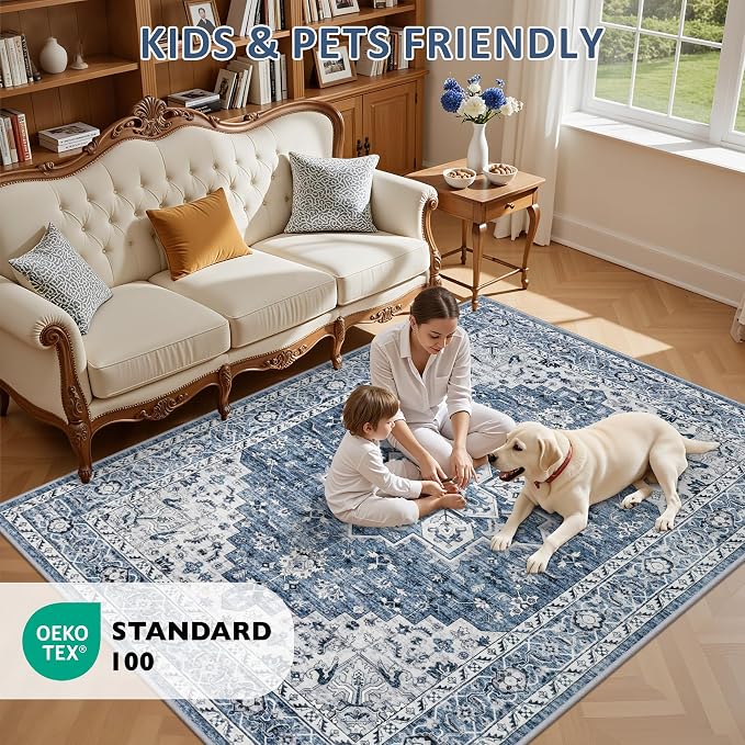 5x7 Area Rugs Living Room: Washable Vintage Rug - Image 8