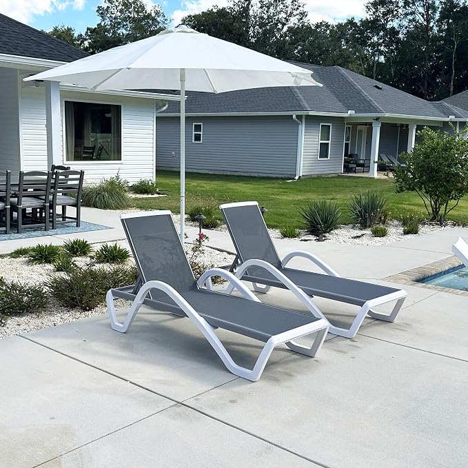 PURPLE LEAF Patio Chaise Lounge Chair Set Outside Aluminum Plastic Stackable - Image 3