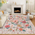DUKINO 9x12 Area Rug for Living Room, Floral Washable Rug Non Slip, Low Pile by DUKINO