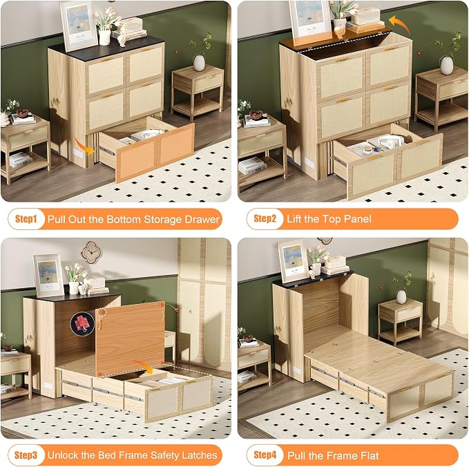 VINGLI Twin Size Rattan Murphy Bed - Image 8