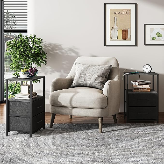 TUTOTAK End Table with Charging Station, Side Table with 2 USB Ports and Outlets - Image 2
