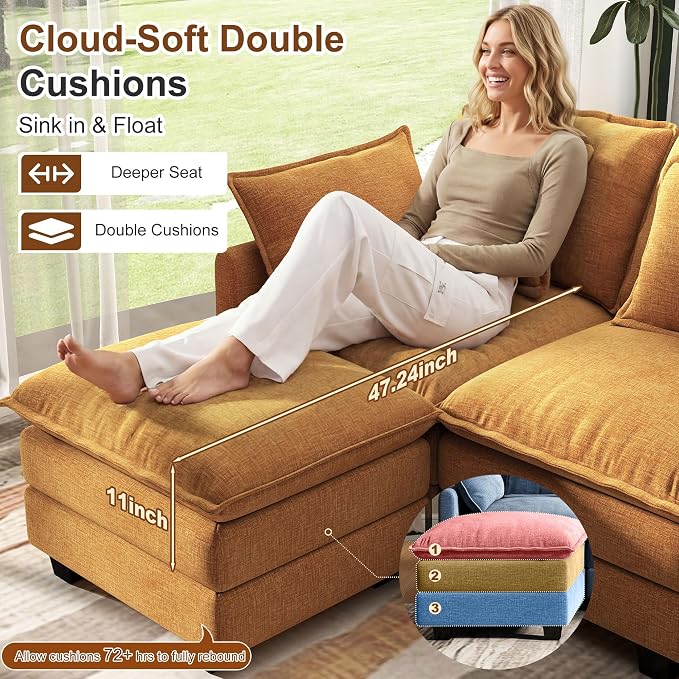 107" Cloud Couch Sectional, U Shaped Modular Sectional Sofa, 4-Seat Deep Seat - Image 2