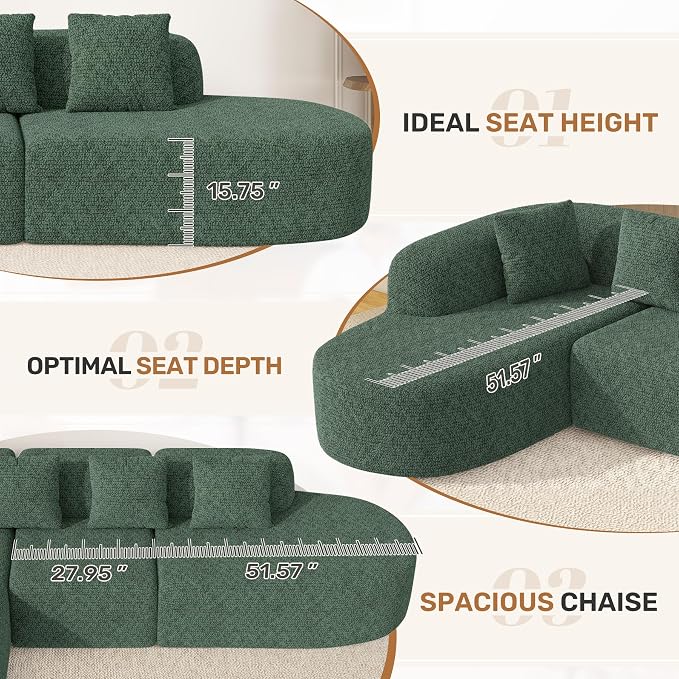 114 Inch Boneless Couches for Living Room, Modern Modular Sectional Sofa - Image 5