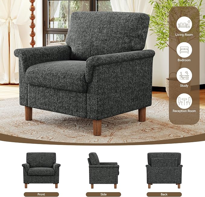 Mid Century Modern Accent Chair, Chenille Comfy Living Room Arm Chairs - Image 9