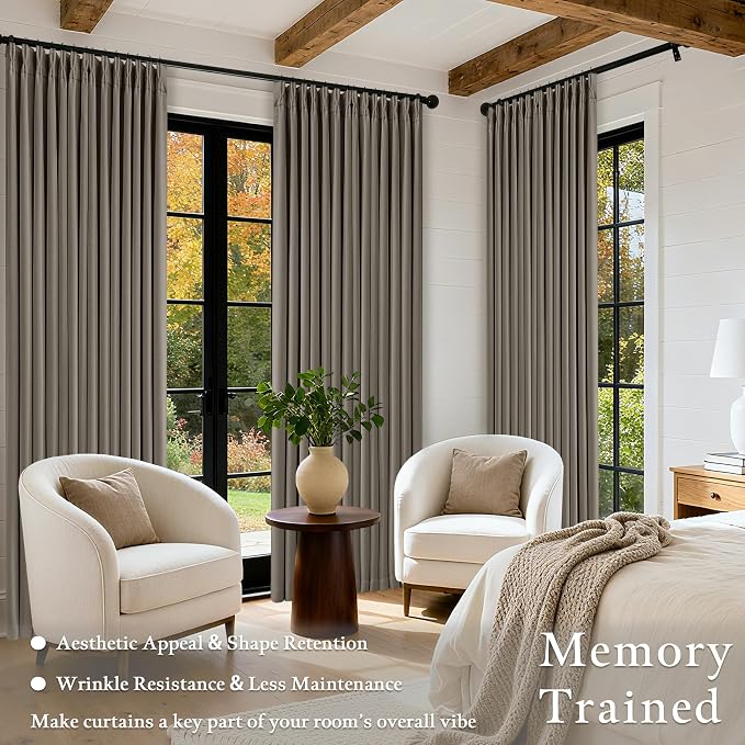 Dark Taupe Linen Blackout Pinch Pleated 108 Inch Curtains - Image 5