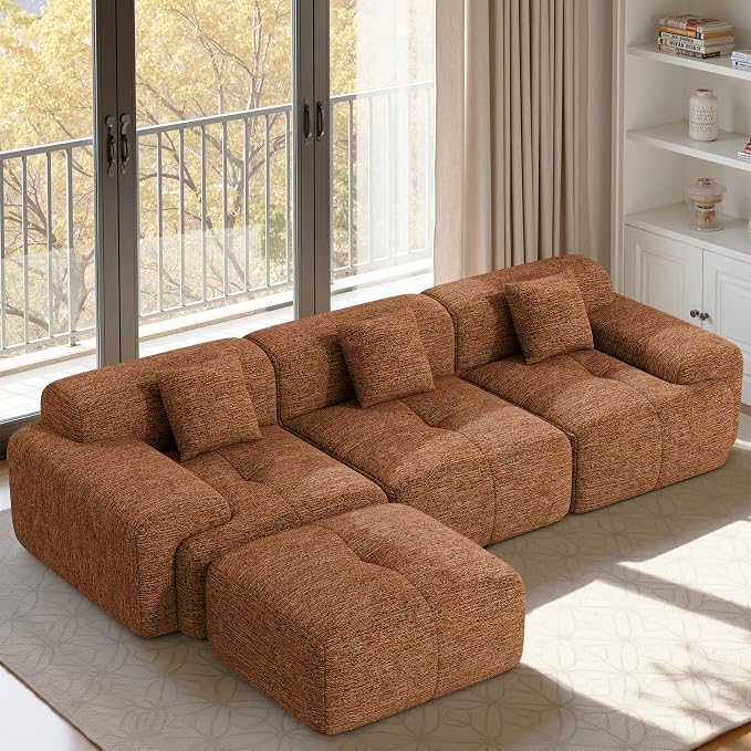 122" L Shaped Convertible Modular Couch, Cloud Couch Sectional by Nebuaegis