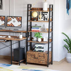 IRONCK Bookshelf with Louvered Doors, 4-Tier Ladder Shelf with Cabinet - Image 2