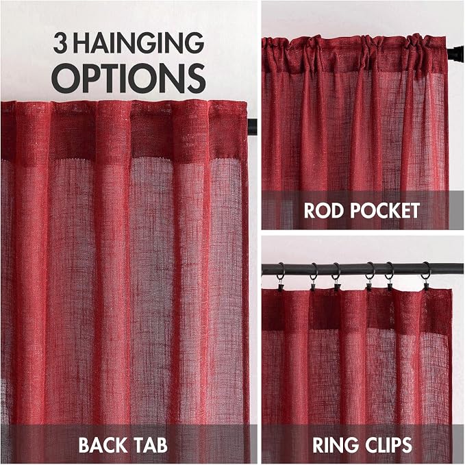 MIULEE Burgundy Red Linen Curtains 52x96 Inch Long - Image 3