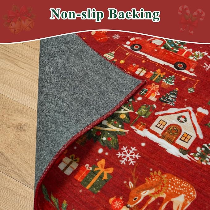 Red 2x6 Kitchen Runner Rug: Non-Slip Printed Hallway Christmas Tree Rugs - Image 7