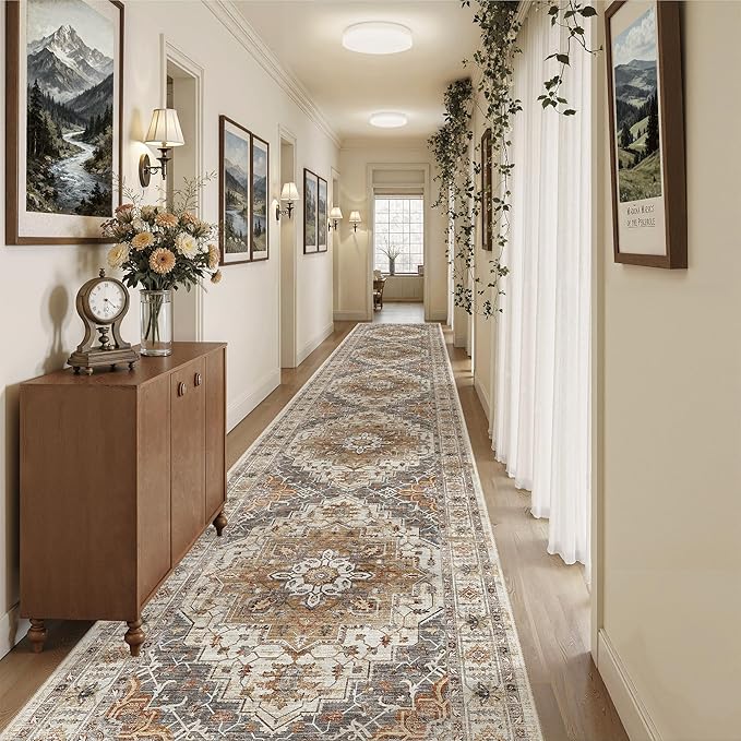 Madane Hallway Runner Rug 3x18 Washable Kitchen Runners 18ft, Turmeric/Grey | - Image 2