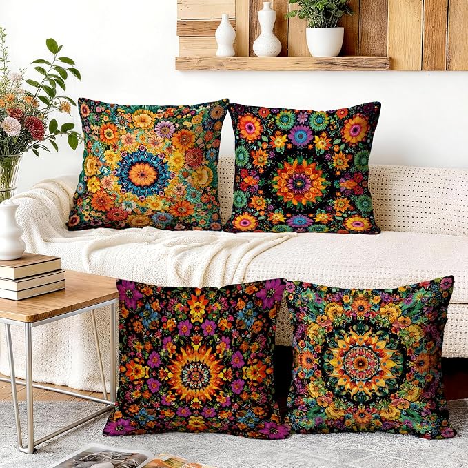 OBSEDE Boho Mandala Decorative Throw Pillow Covers 18x18 Set of 4, Vintage - Image 5