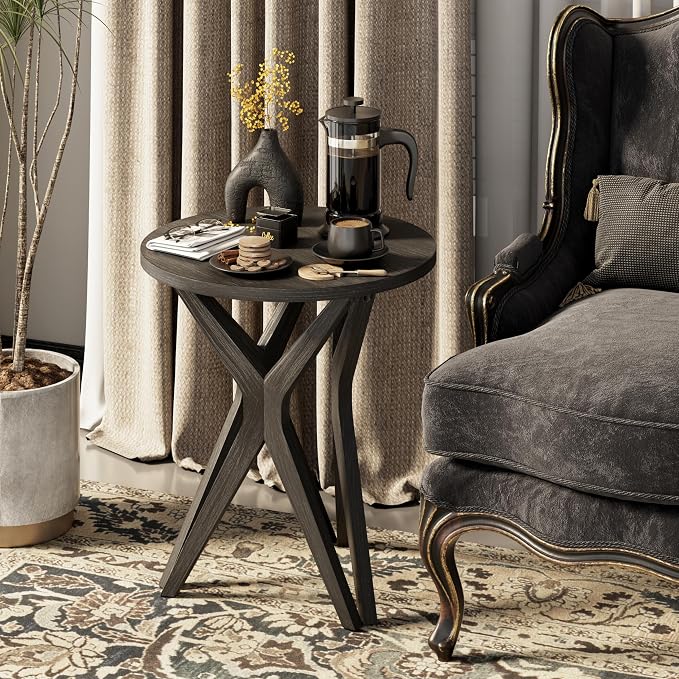 Pedestal Farmhouse End Table Set of 2, Distressed Top - Image 2